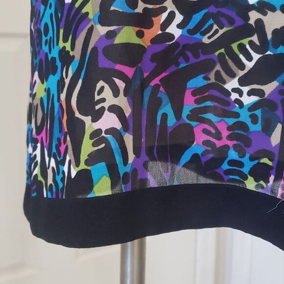 🔴 NICOLE MILLER Sleeveless Collared Top Tunic Colorful Black Bold Lightweight - Picture 9 of 13